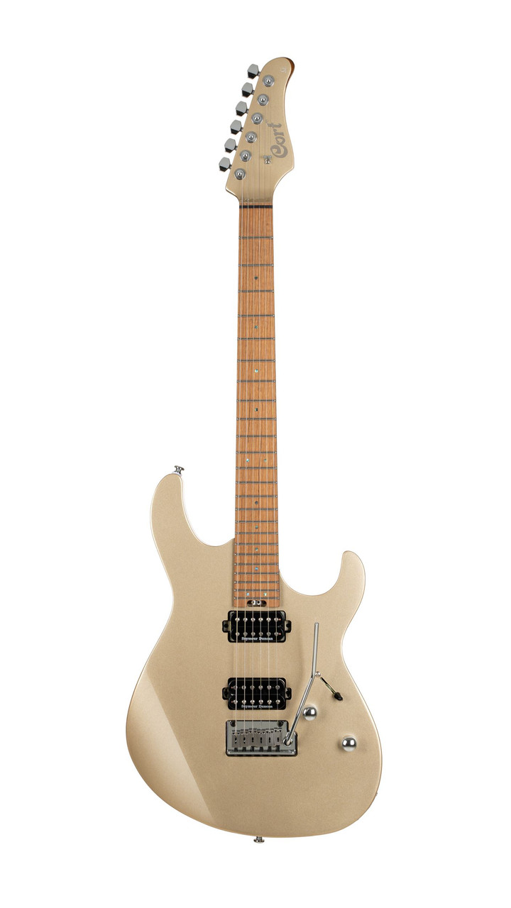 Cort G300 Pro Double Cutaway Electric Guitar in Metallic Gold finish with Seymour Duncan pickups and roasted maple neck.