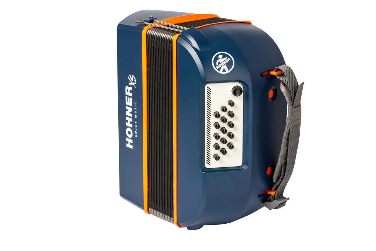 Hohner XS-DBL XS Child Accordion in Double Orange finish with ergonomic design and included gigbag.