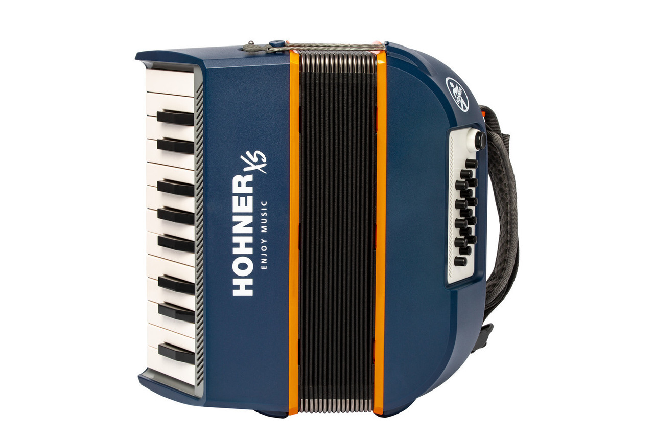 Hohner XS-DBL XS Child Accordion in Double Orange finish with ergonomic design and included gigbag.