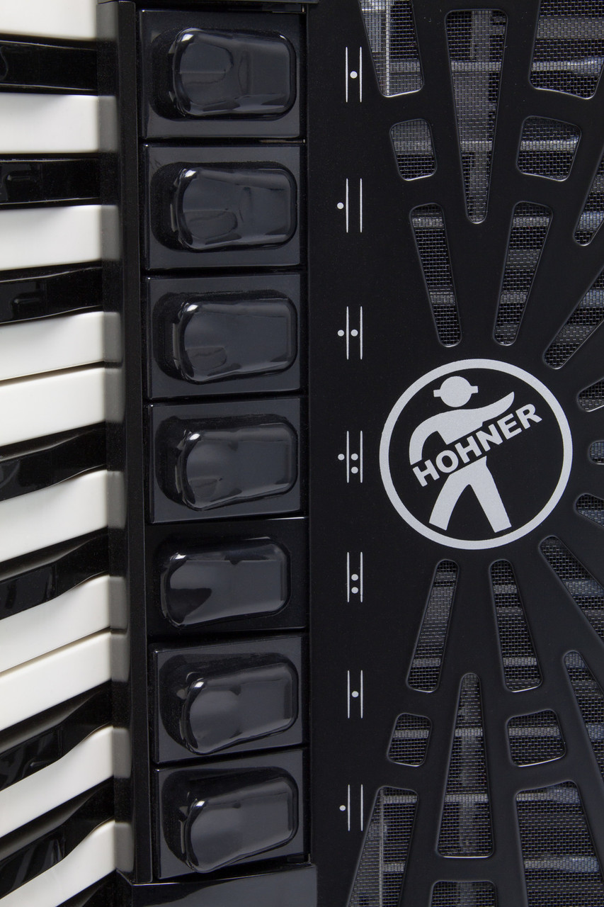 Hohner BR120RED Bravo III 120 Piano Accordion in Pearl Red finish with 41 treble keys and 120 bass buttons.