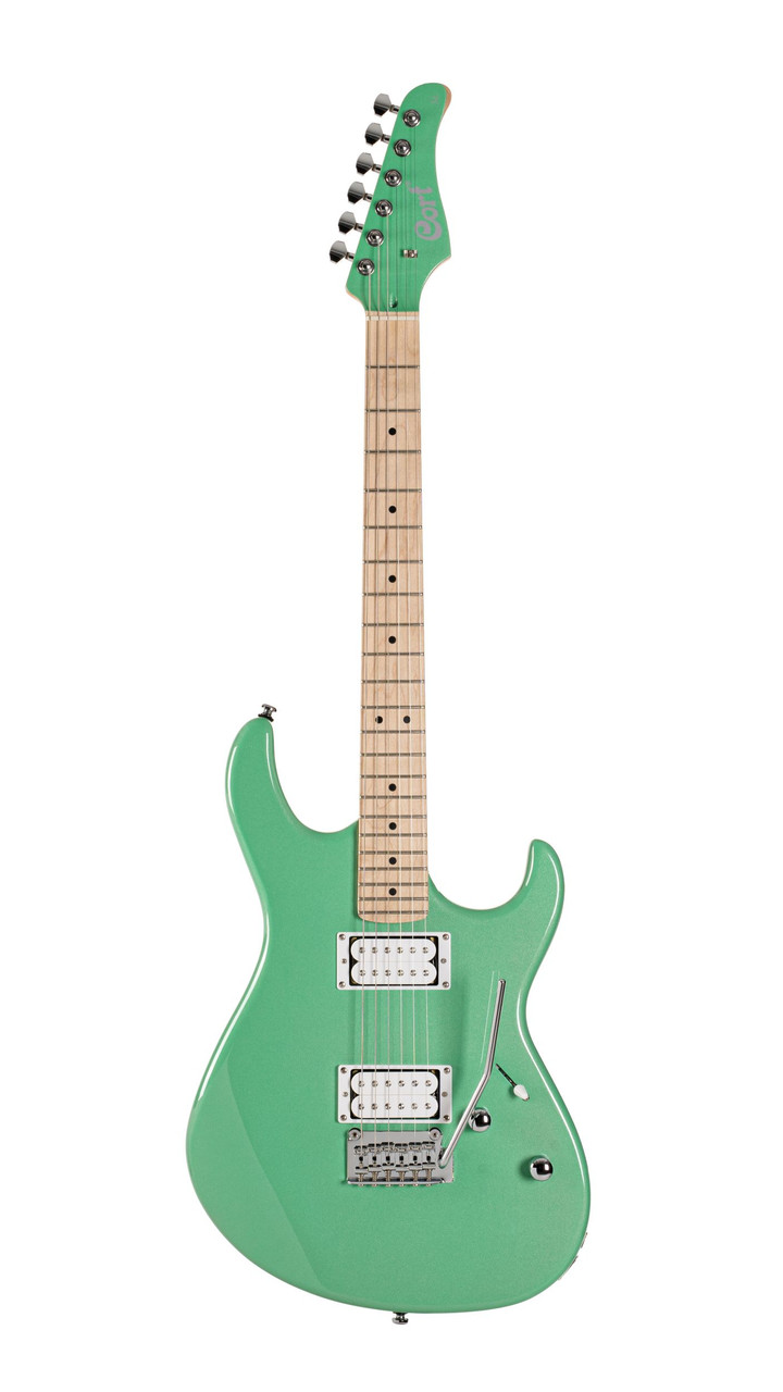 Cort G250SMEG Spectrum Double Cutaway Electric Guitar in Metallic Green finish with roasted maple neck and HSS pickups.