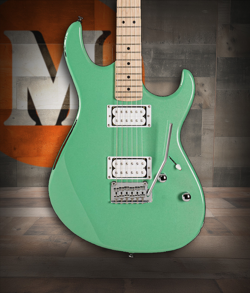 Cort G250SMEG Spectrum Double Cutaway Electric Guitar in Metallic Green finish with roasted maple neck and HSS pickups.