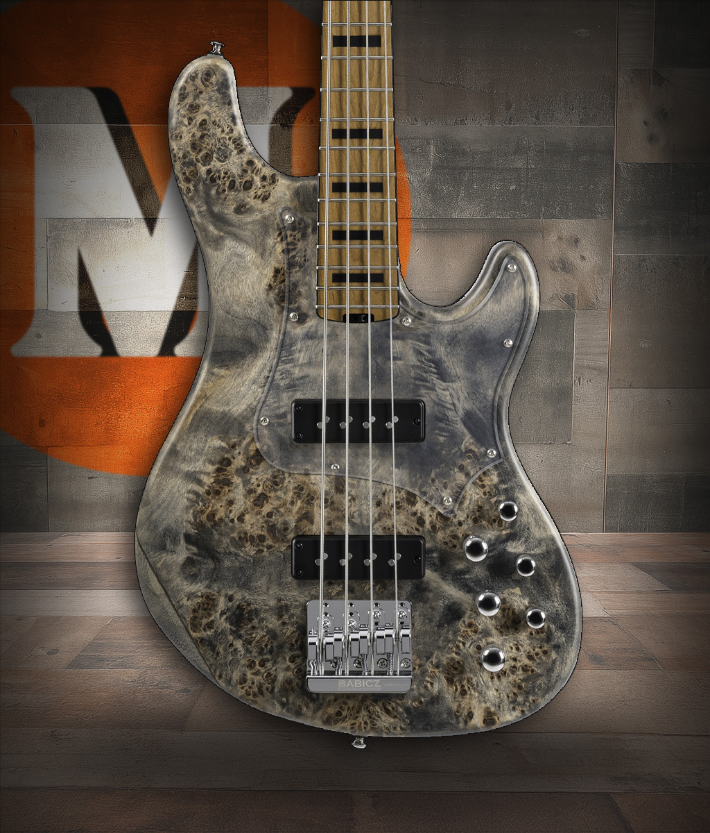 Cort GBMODERN4OPCG GB Series Modern Bass Guitar in Open Pore Charcoal Grey finish with Nordstrand pickups and roasted maple neck.