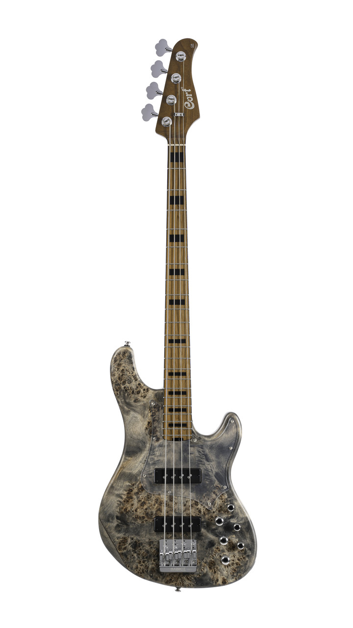 Cort GBMODERN4OPCG GB Series Modern Bass Guitar in Open Pore Charcoal Grey finish with Nordstrand pickups and roasted maple neck.