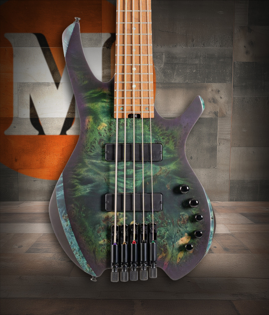 Cort SPACE5SDG Artisan Series Space 5 Bass Guitar in Star Dust Green finish with Nordstrand pickups and 5-string design.