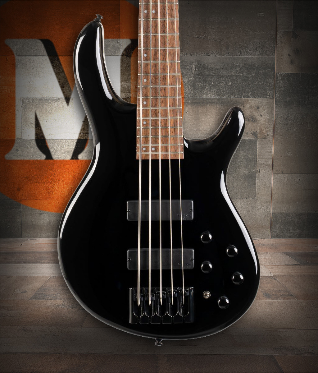 Cort C5DELUXEBK Artisan Series C5 Deluxe 5-String Bass Guitar in Black finish with Bartolini pickups and active EQ.