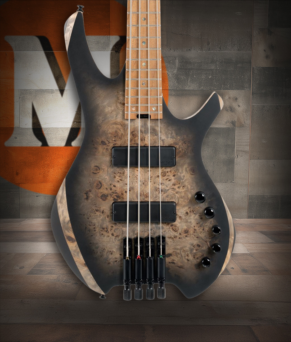 Cort SPACE4SDB Artisan Series Space 4 Bass Guitar in Star Dust Black finish with Nordstrand pickups and active 3-band EQ.
