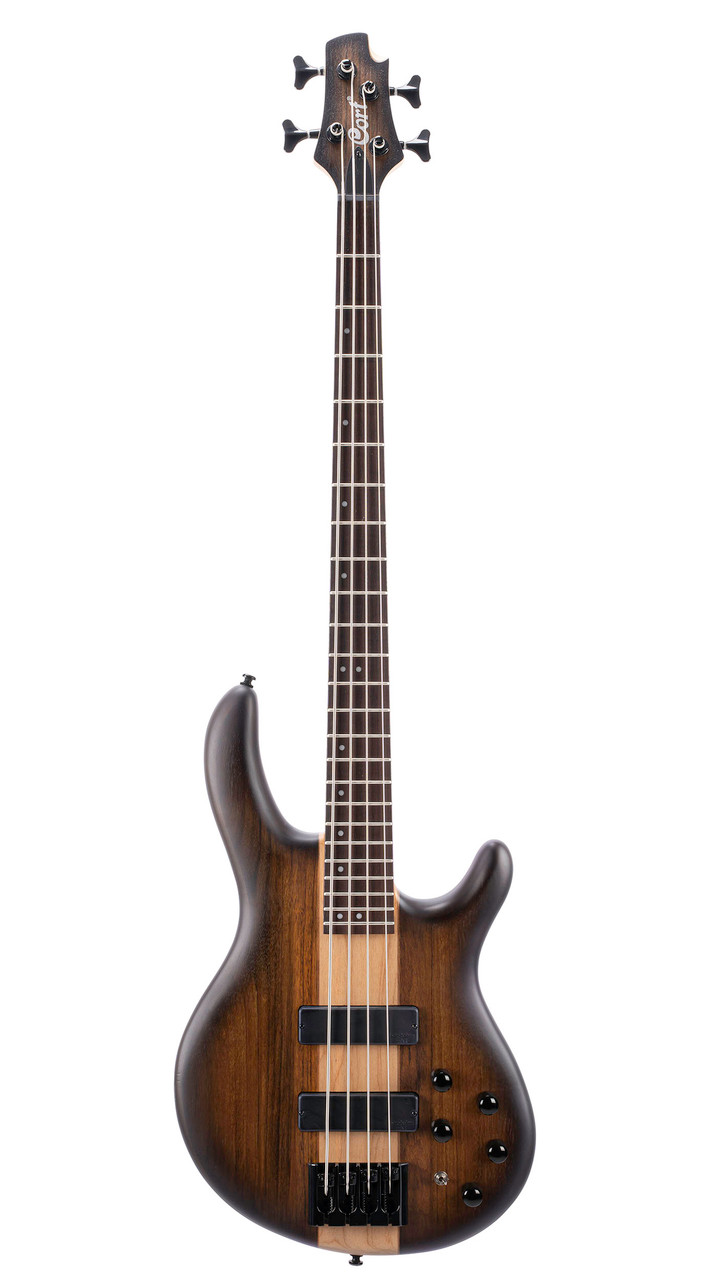 Cort C4PLUSOVMHABB Artisan Series C4 Plus OVMH 4-String Bass Guitar in Antique Brown Burst finish with Bartolini MK-1 pickups and active EQ.