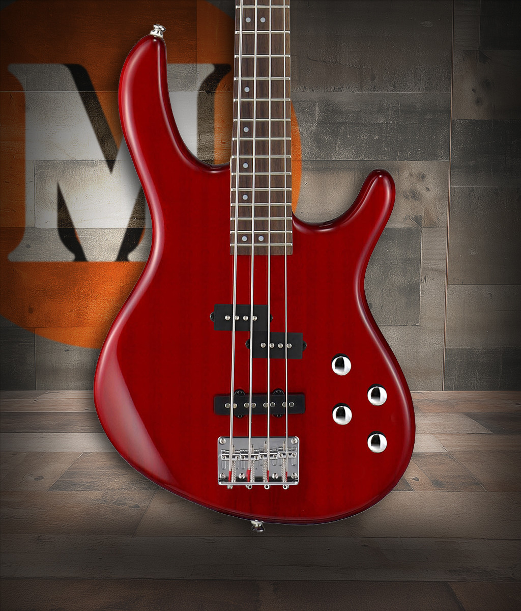 Cort ACTIONBASSPLUSTR Action 4-String Bass Guitar in Trans Red finish with active 2-band EQ and contoured body.