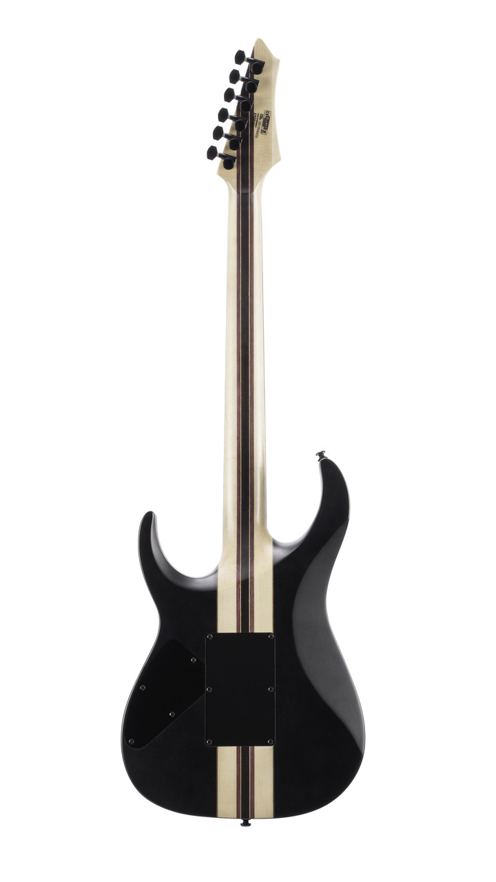 Cort X500MENACE Double Cutaway Electric Guitar in sleek Black Satin finish featuring EMG pickups, neck-through construction, and high-performance hardware â€“ available at Musician Madness.