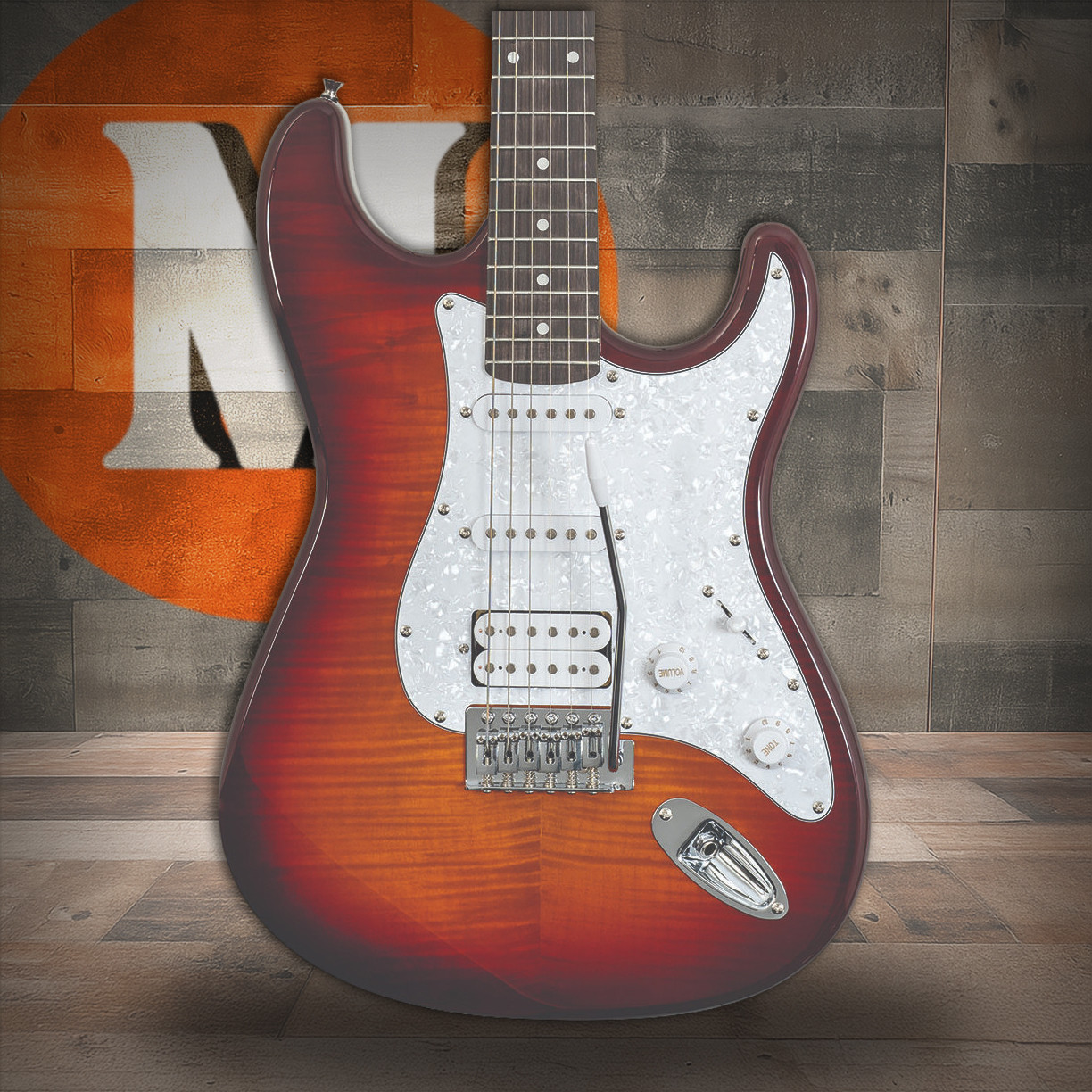 Washburn SFDSB-U Sonamaster Deluxe Electric Guitar in Sunburst finish featuring contoured body, versatile single-coil pickups, and premium Washburn build – available at Musician Madness.