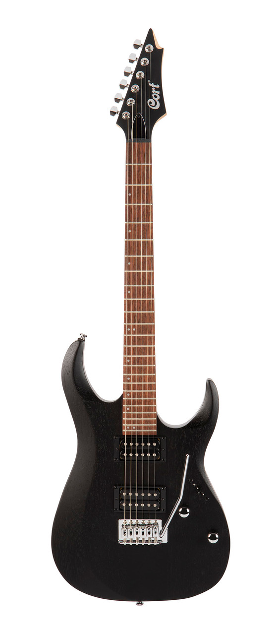 Cort X100OPBK X Series 100 Double Cutaway Electric Guitar in Open Pore Black finish featuring dual humbuckers, fast neck, and modern styling – available at Musician Madness.