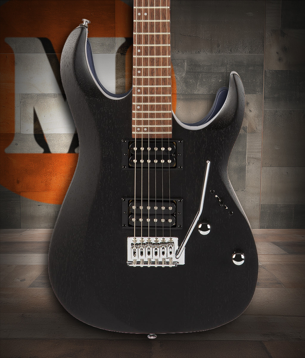 Cort X100OPBK X Series 100 Double Cutaway Electric Guitar in Open Pore Black finish featuring dual humbuckers, fast neck, and modern styling – available at Musician Madness.