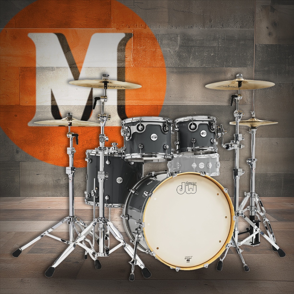 DW Design Series 4-Piece 22" Bass Drum Maple Shell Pack - Steel Gray w/Chrome Hardware