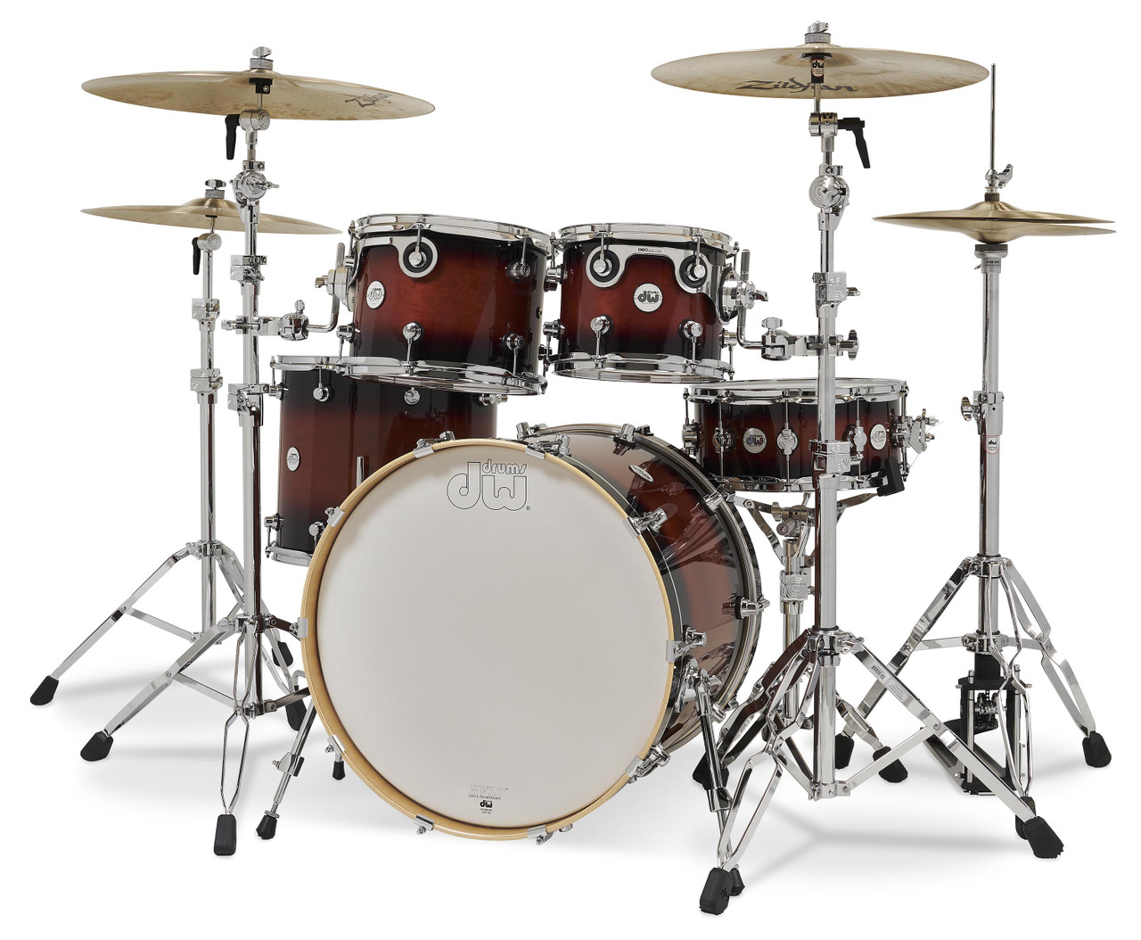 DW Design Series 4-Piece 22" Bass Drum Maple Shell Pack - Tobacco Burst w/Chrome Hardware | Musician Madness