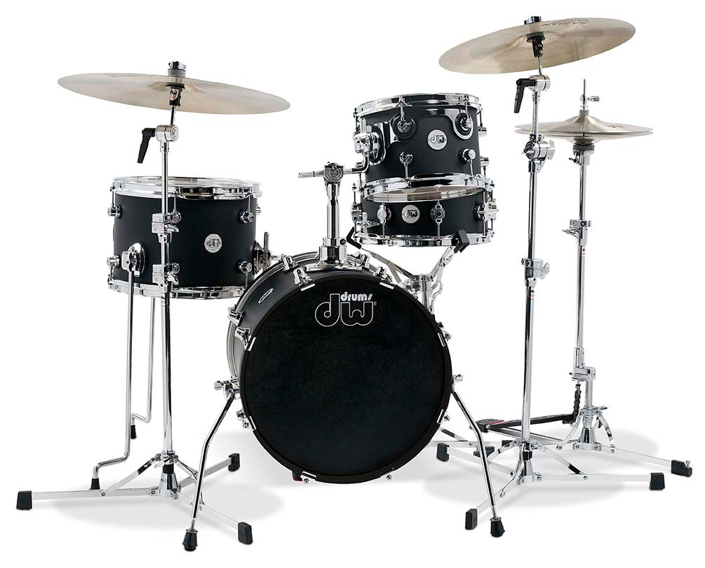 DW Design Mini Pro 4-Piece Drum Set – 16" Bass Drum - Black Satin (DDLM1604BL)