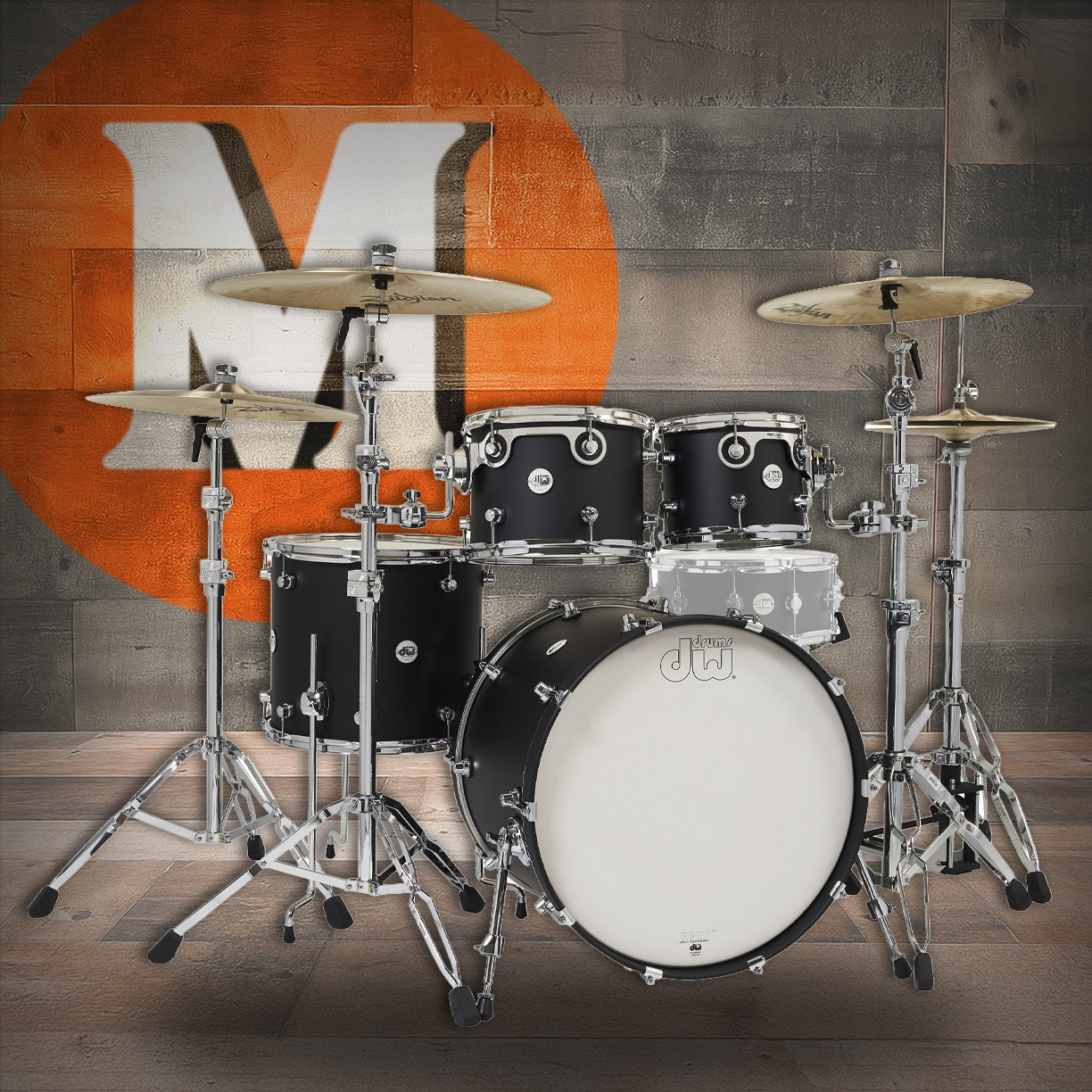 DW Design Series 4-Piece Drum Kit - 22" Black Satin (DDLM2214BL)