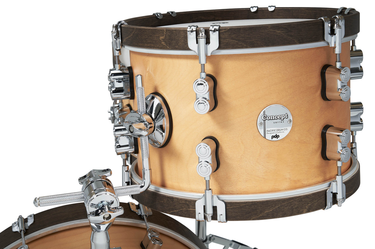 PDP PDCC1803NW Classic Bop Kit 4-piece drum set in Natural finish with Walnut hoops featuring maple shells, vintage tone, and compact jazz design - available at Musician Madness.