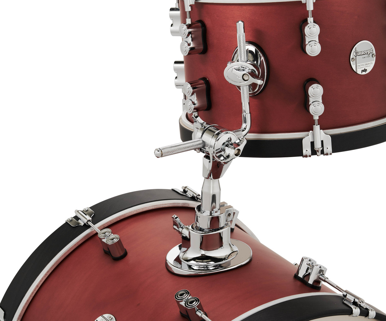 PDP PDCC1803OE Classic Bop Kit 4-piece drum set in Ox Blood finish with Ebony hoops featuring maple shells, vintage tone, and compact jazz design - available at Musician Madness.