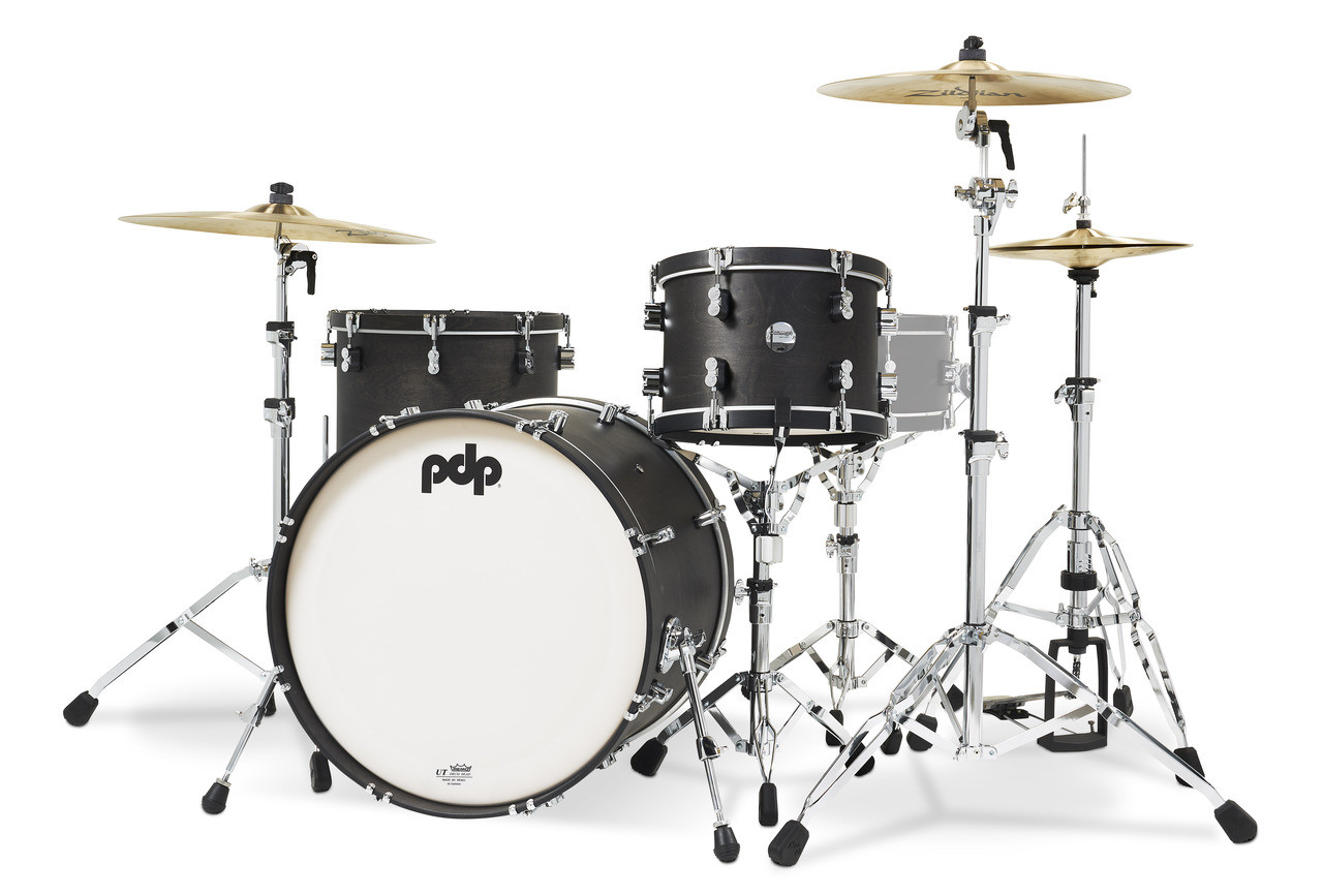 PDP PDCC2213EE Classic Kit 4-piece drum set in Ebony finish with matching Ebony hoops featuring maple shells, 22" kick drum, and vintage-inspired design - available at Musician Madness.