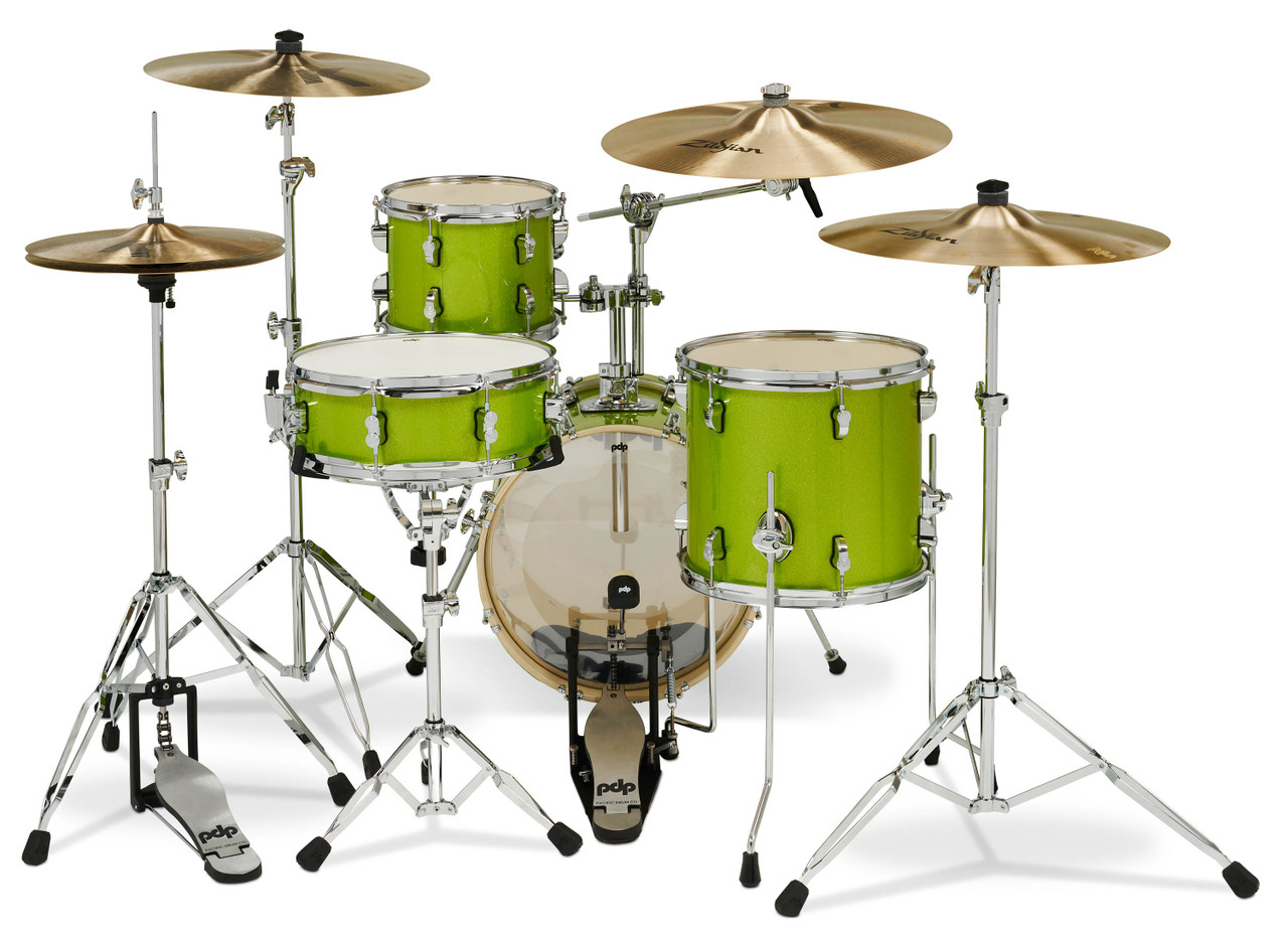 PDP New Yorker 4-Piece Drum Kit - Electric Green Sparkle w/ Chrome Hardware (PDNY1604EL) | Musician Madness
