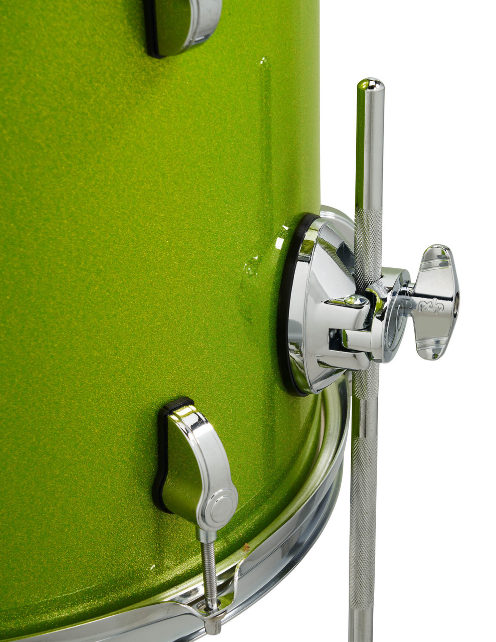 PDP PDNY1604EL New Yorker 4-Piece Drum Kit in Electric Green Sparkle finish with chrome hardware featuring maple shells, compact size, and full PDP tone - available at Musician Madness.