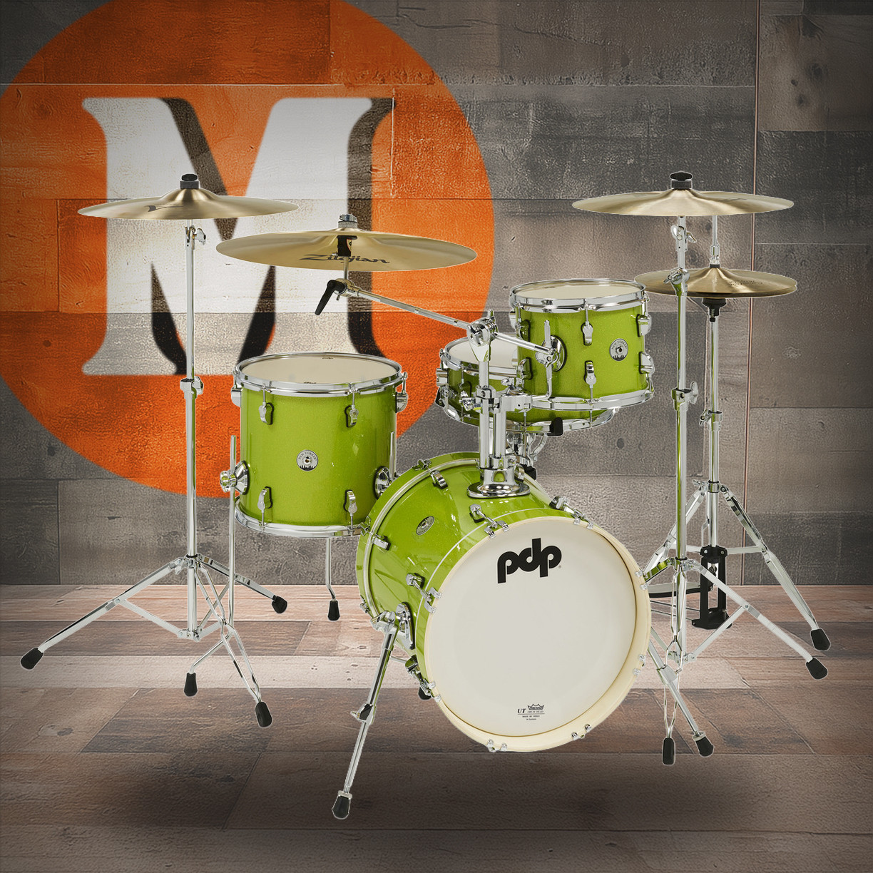 PDP New Yorker 4-Piece Drum Kit - Electric Green Sparkle w/ Chrome Hardware (PDNY1604EL) | Musician Madness