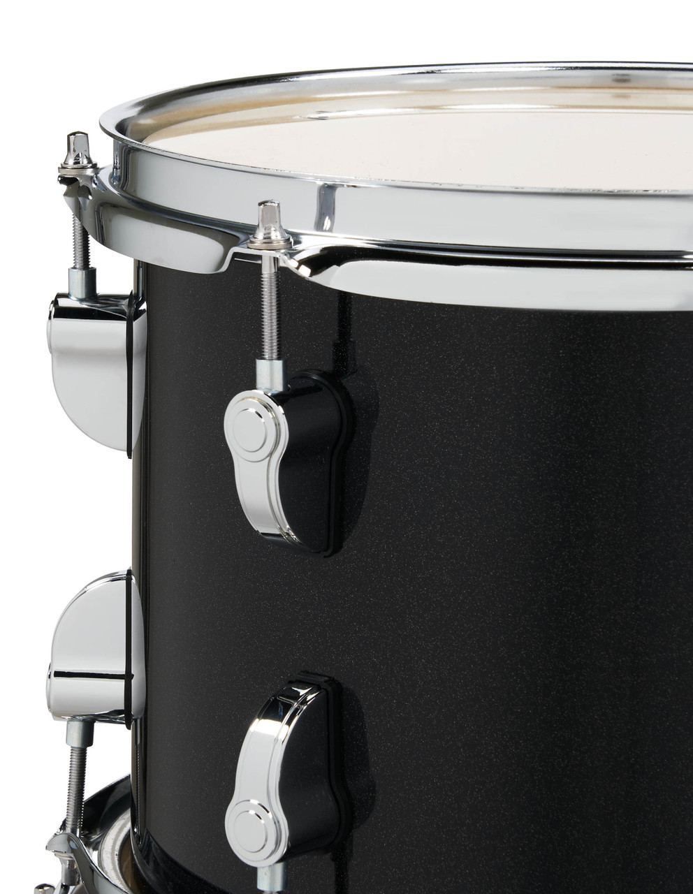 PDP PDNY1604BO New Yorker 4-Piece Drum Kit in Black Onyx Sparkle finish with chrome hardware featuring maple shells, compact body, and pro PDP tone - available at Musician Madness.