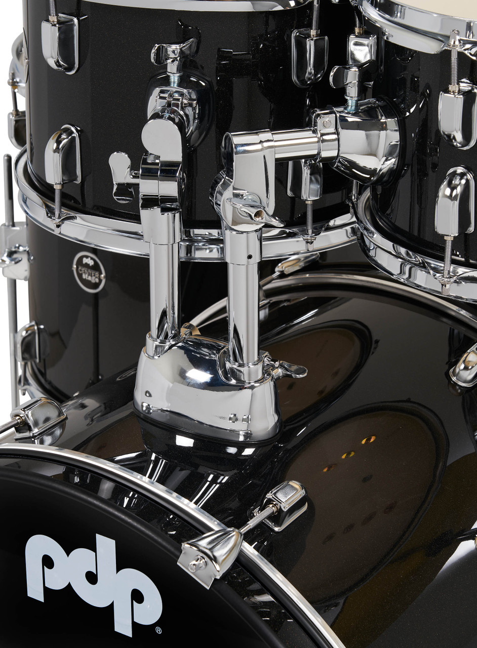 PDP PDCE2015KTIB Centerstage 5-Piece Drum Set in Iridescent Black finish with hardware, cymbals, and throne featuring poplar shells and everything needed to start drumming - available at Musician Madness.