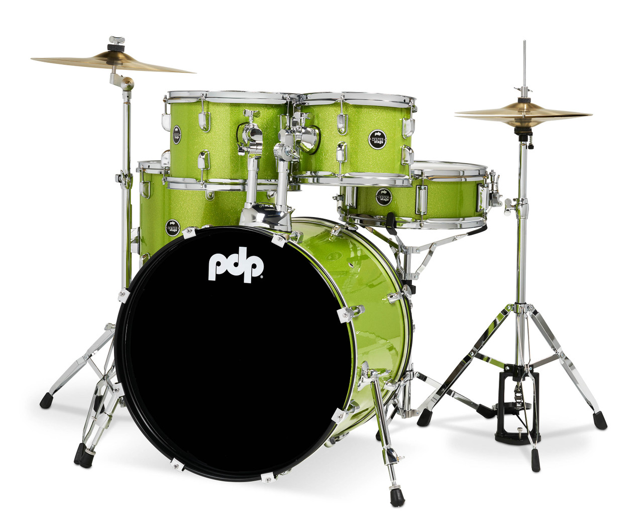 PDP Centerstage 5-Piece Drum Set w/ Hardware, Cymbals & Throne - Electric Green (PDCE2015KTEL) | Musician Madness