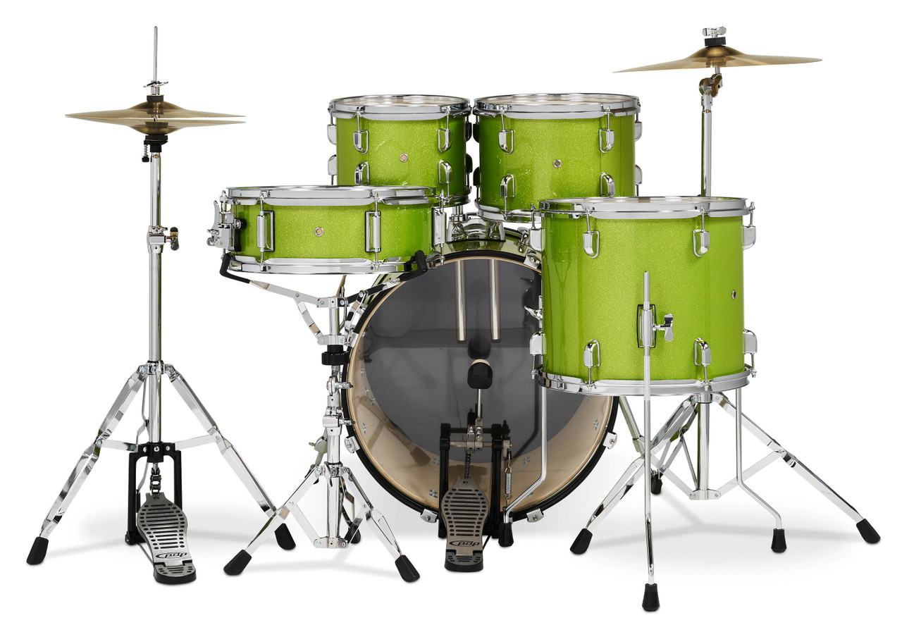 PDP Centerstage 5-Piece Drum Set w/ Hardware, Cymbals & Throne - Electric Green (PDCE2015KTEL) | Musician Madness