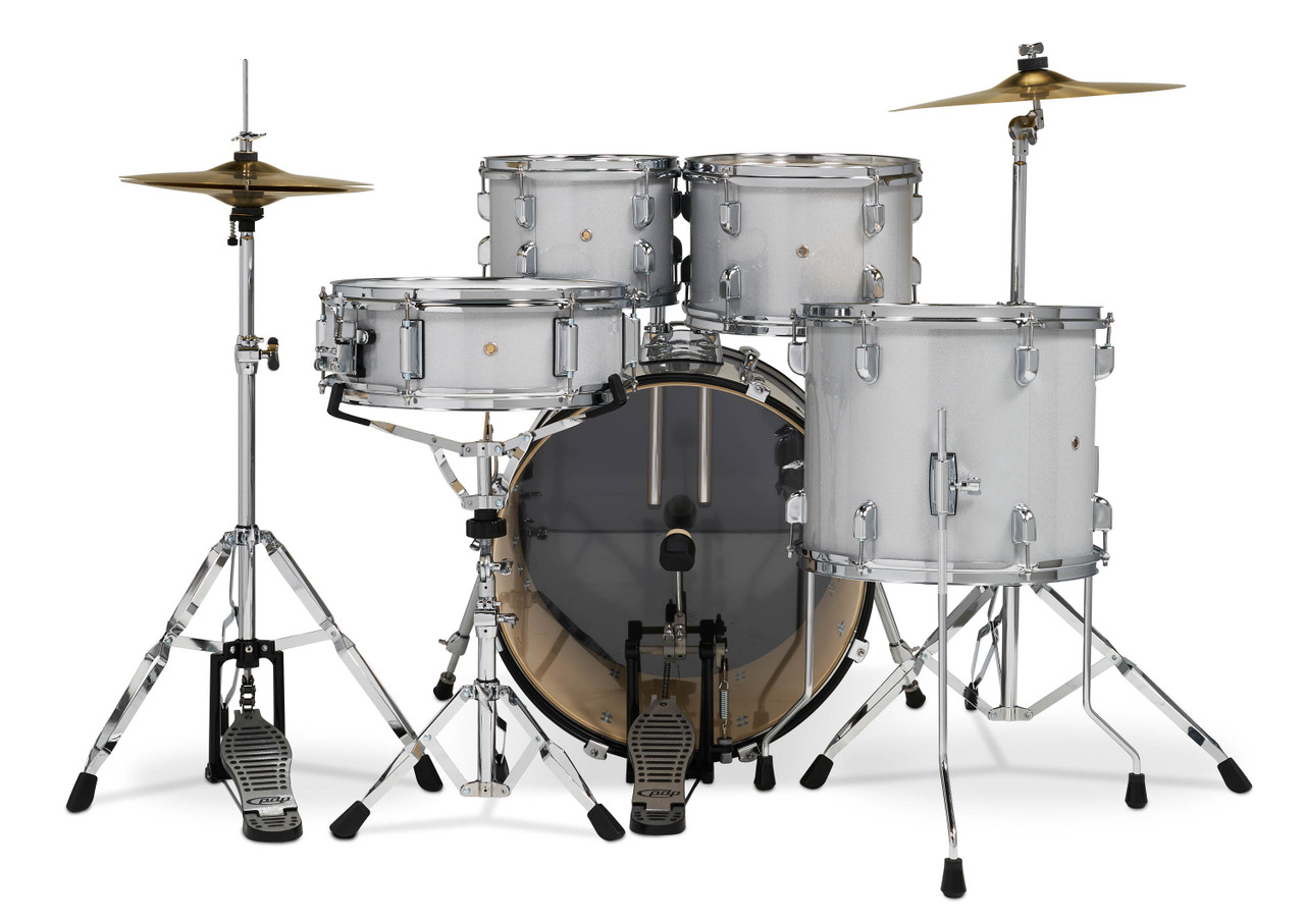 PDP PDCE2015KTDW Centerstage 5-Piece Drum Set in Diamond finish with hardware, cymbals, and throne featuring poplar shells and full beginner setup - available at Musician Madness.