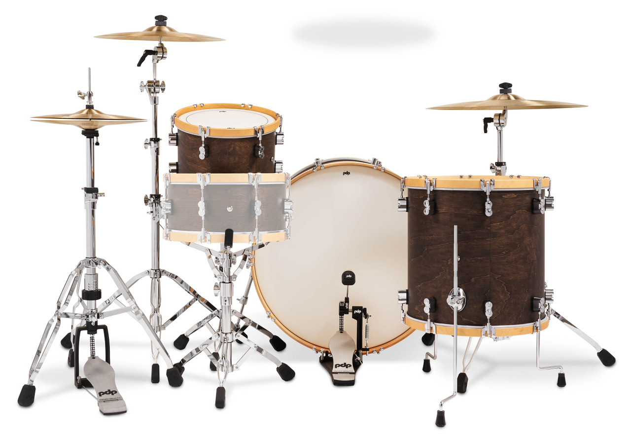 PDP PDCC2613WN Classic Kit 4-piece drum set in Walnut finish with Natural Hoops featuring maple shells, 26" kick drum, and vintage-inspired design - available at Musician Madness.