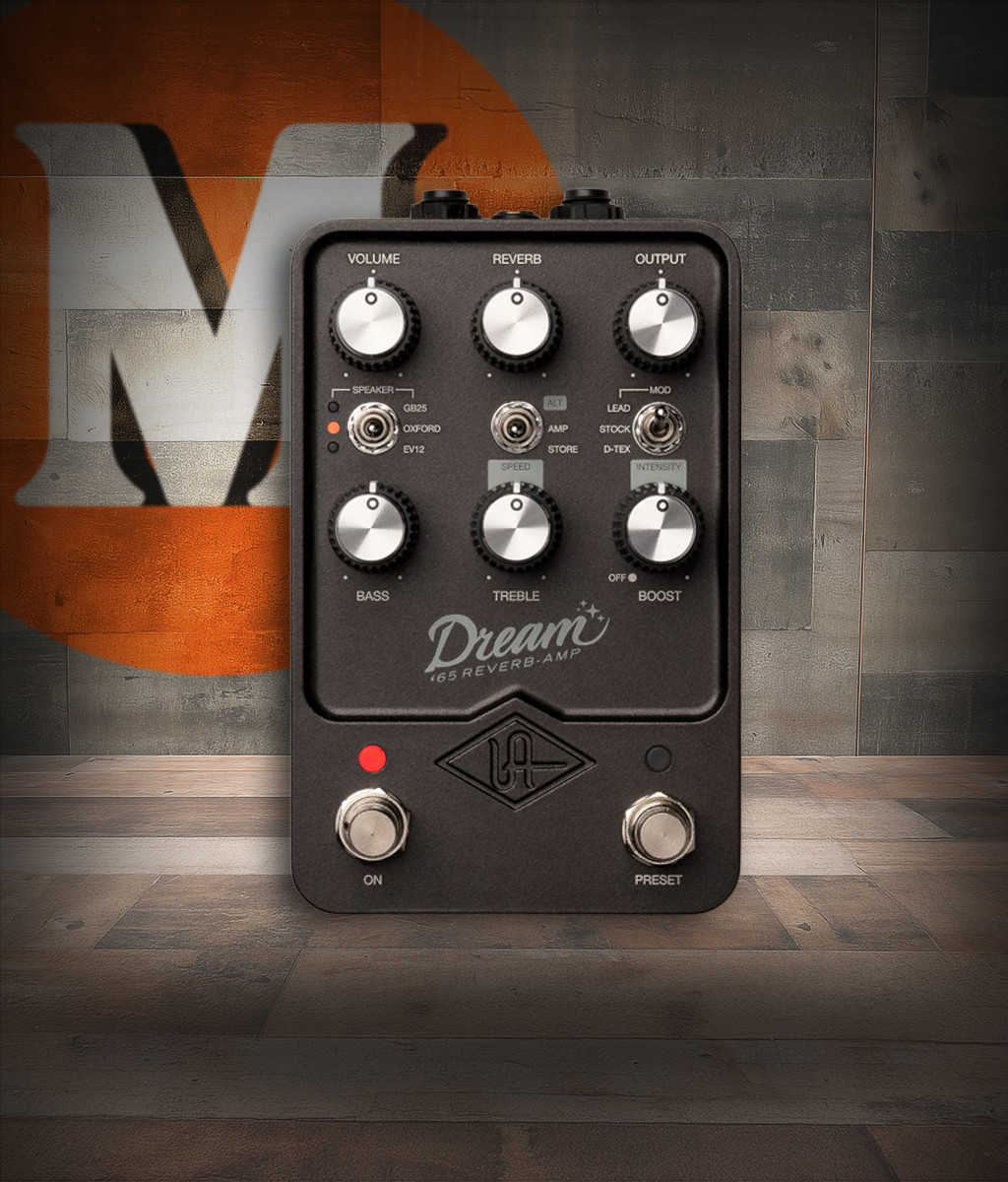 Universal Audio DREAM '65 Reverb Amplifier pedal with vintage-inspired design, dual footswitches, and authentic tube amp tones modeled after a classic American combo.