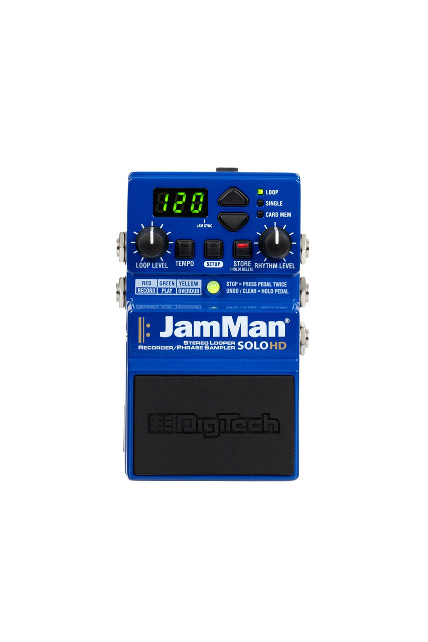 Digitech JAMMAN-SOLO-HD Compact Stereo Looper Pedal featuring rugged metal housing, intuitive controls, and stereo in/outâ€”ideal for live looping and recording.