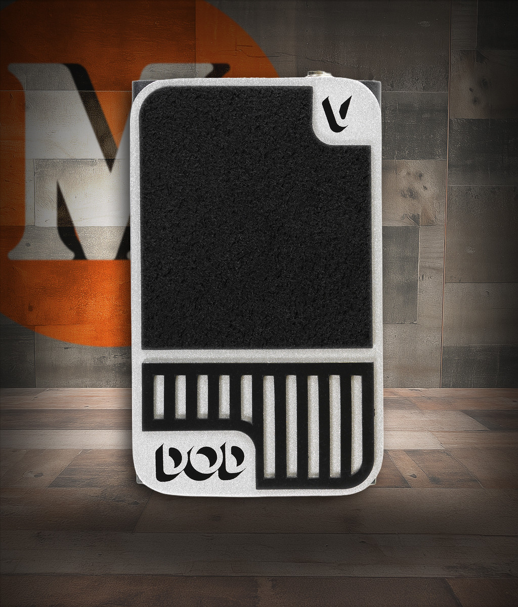 Digitech DOD MINIVOL Mini Volume Pedal with sleek aluminum body and smooth treadle action—ideal for volume swells and dynamic control on any pedalboard setup.