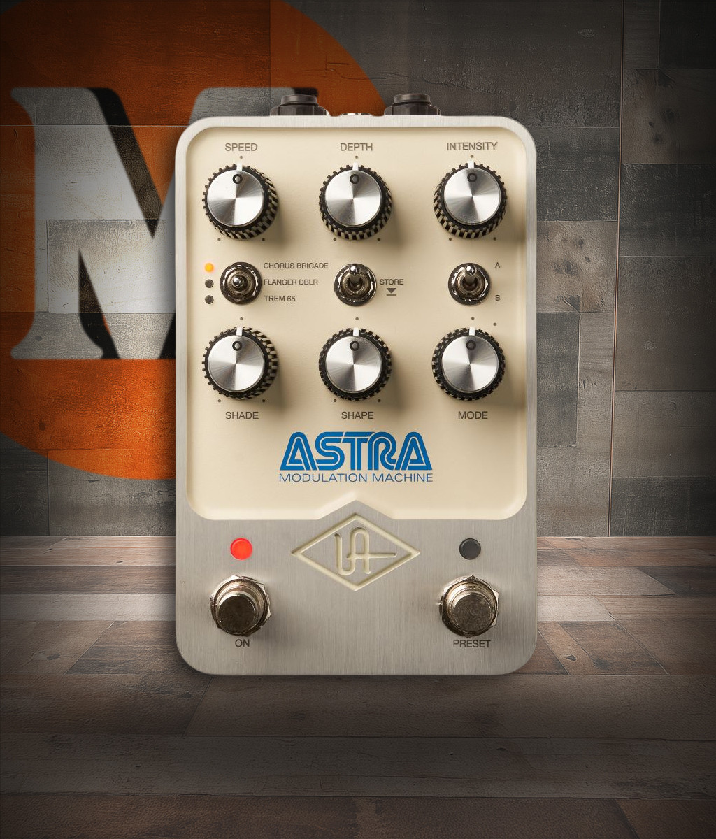 Universal Audio ASTRA Modulation Pedal featuring dual footswitches, UAFX design, and authentic analog-style modulation effects for chorus, flanger, and tremolo tones.