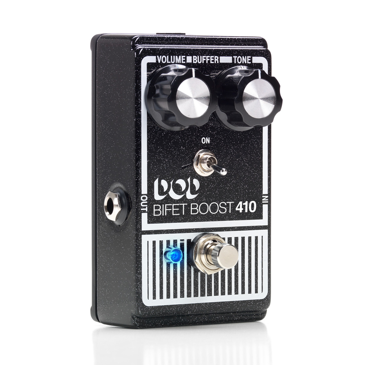 Digitech DOD410-14 Bifet Boost Pedal featuring bright yellow finish, simple gain control, and transparent clean boost for enhancing dynamics and tone clarity.