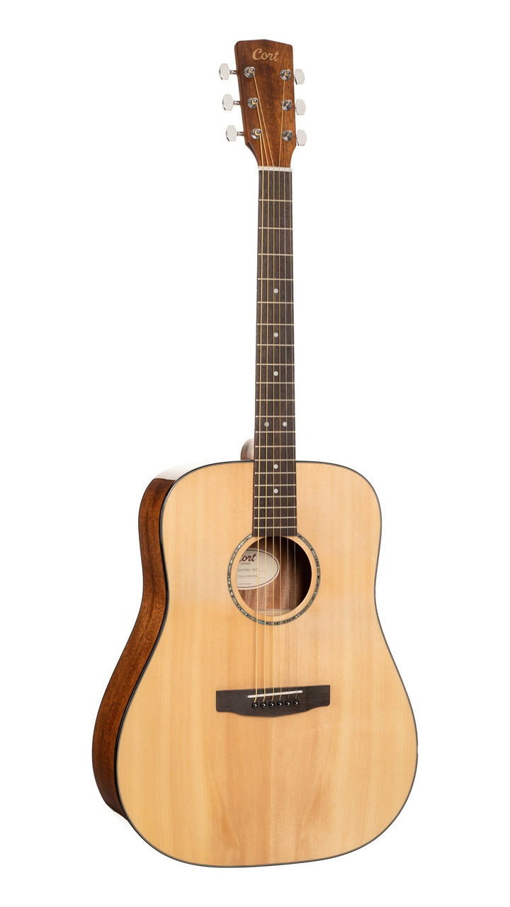 Cort EARTH60NAT Earth Series 60 Dreadnought Acoustic Guitar featuring a solid spruce top, mahogany back and sides, and a natural gloss finish for classic acoustic tone.