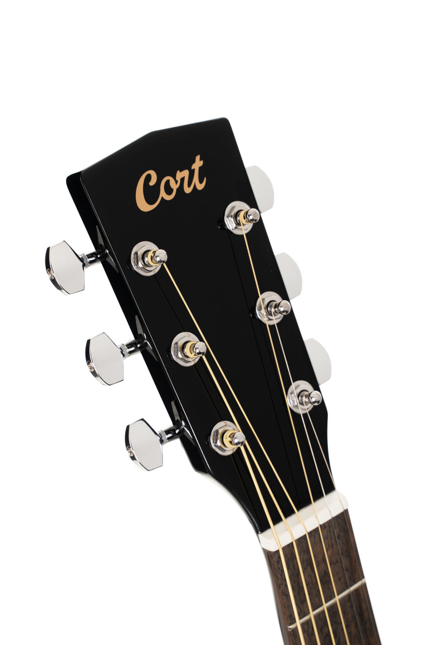 Cort EARTH60BK Earth Series 60 Dreadnought Acoustic Guitar featuring a spruce top, mahogany back and sides, and a glossy black finish with traditional dreadnought body shape.