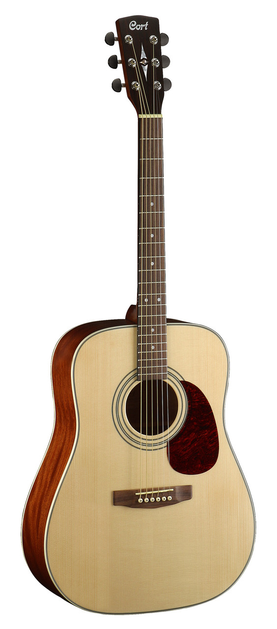 Cort EARTH70OP Earth Series Dreadnought Acoustic Guitar featuring solid spruce top, mahogany back and sides, and an open pore finish for natural tone and classic aesthetics.