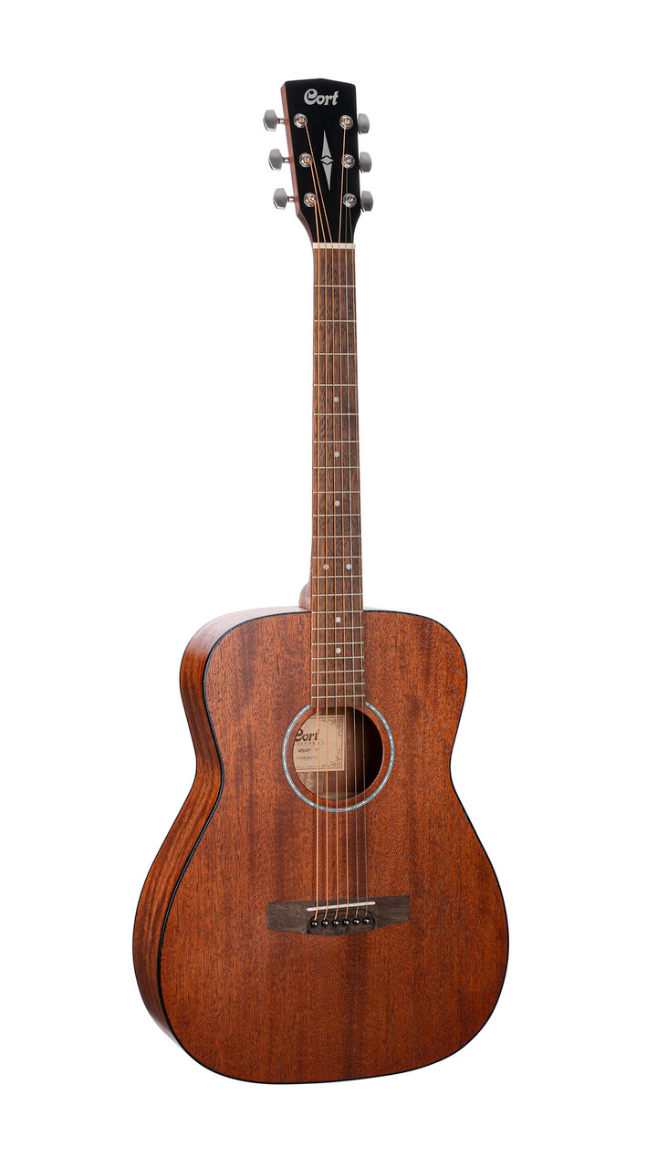 Cort AF510MOP Standard Series Acoustic Concert Guitar featuring an all-mahogany body with open pore finish for warm, natural tone and easy playability.