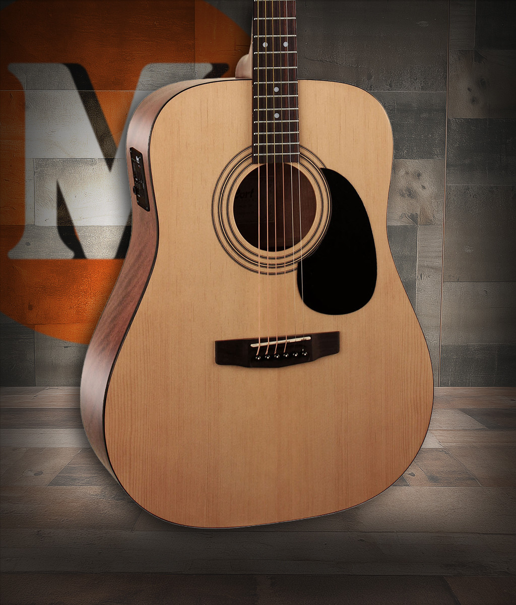 Cort AD810EOP Standard Series Acoustic-Electric Dreadnought Guitar featuring spruce top, mahogany body, built-in pickup system, and open pore finish for warm, balanced tone.