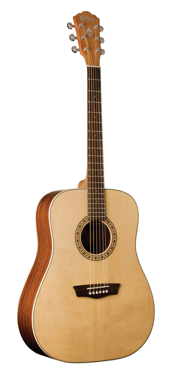 Washburn D7S Harvest Dreadnought Acoustic Guitar featuring a spruce top, mahogany back and sides, and a natural gloss finish for rich tone and classic dreadnought projection.