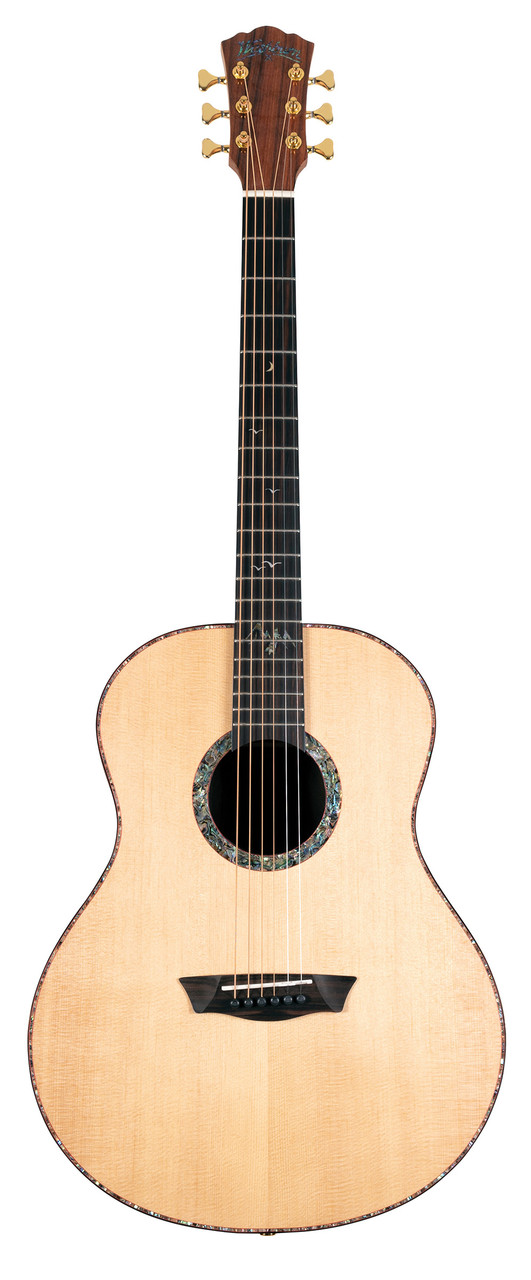 Washburn Elegante S24S Bella Tono Studio Acoustic Guitar in gloss natural finish featuring spruce top, pau ferro back and sides, and elegant body design for balanced studio tone.