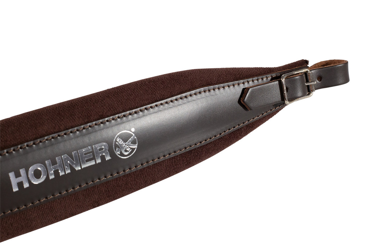 Hohner ACC14-BRN 42" x 3" Brown Leather Accordion Straps featuring premium brown leather construction, adjustable fit, and padded design for secure and comfortable play.