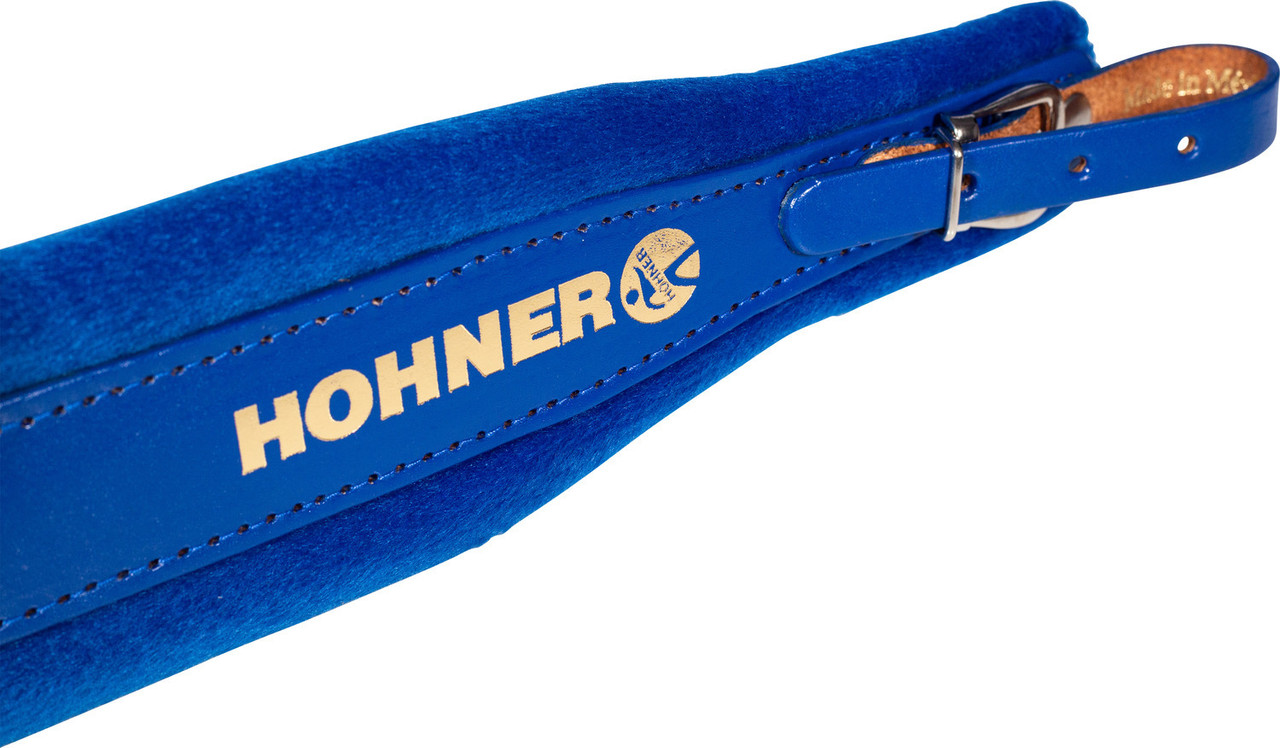 Hohner ACC-STRAP 7-BLU Blue Leather Accordion Straps featuring high-quality blue leather construction, adjustable fit, and padded comfort for stylish and secure performance.