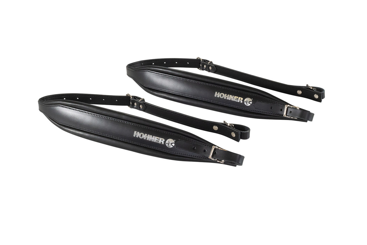 Hohner 42 In. x 3 In. All Leather Deluxe Accordion Straps - Black (ACC22-REG-BLK-DX) | Musician Madness