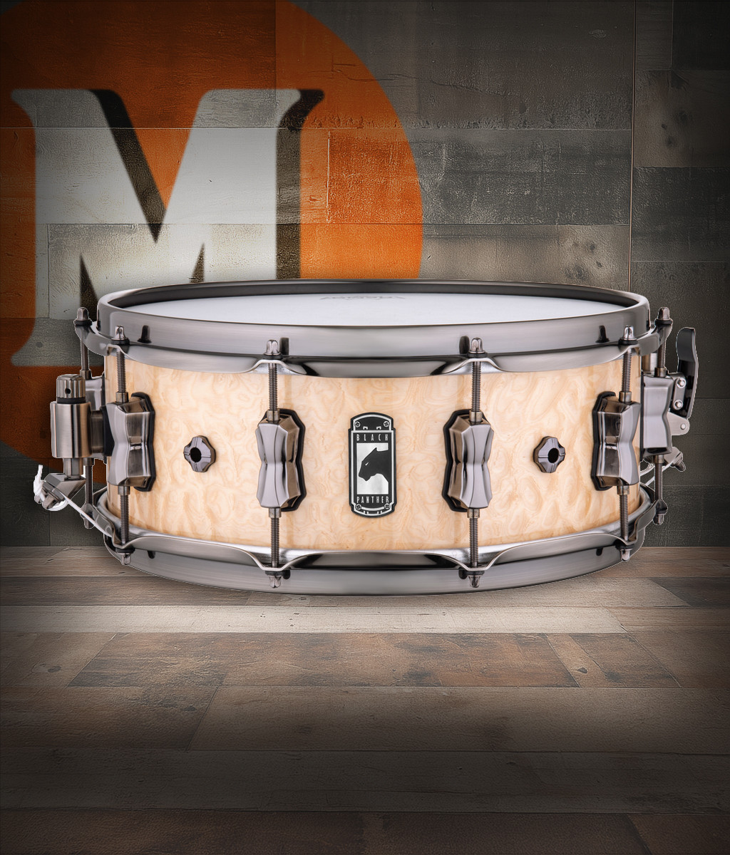Mapex Black Panther Razor 14" x 5.5" Snare Drum â€“ Dark Grey (BPNML4500CGD) featuring a maple shell, precision hardware, and bright, cutting tone for versatile drummers.