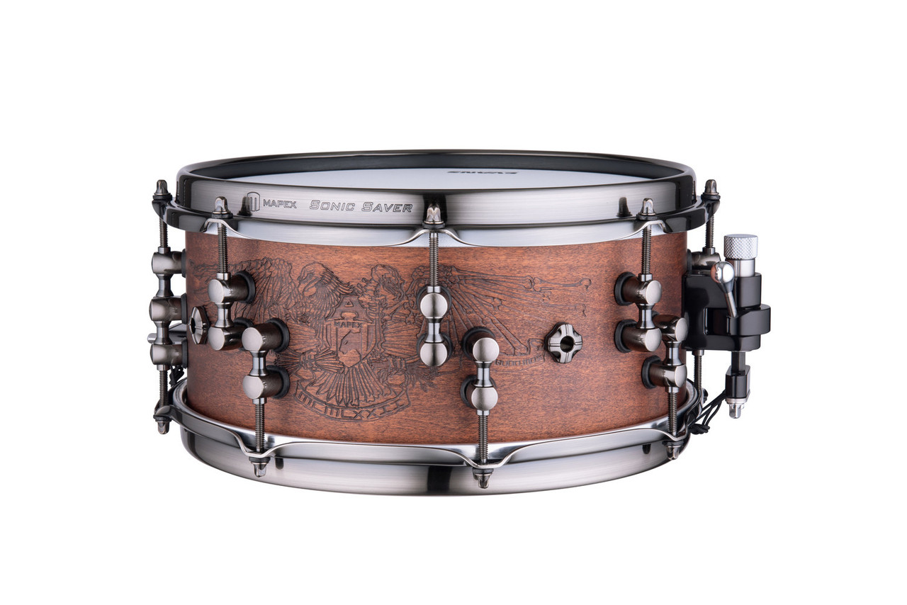 Mapex Black Panther Design Lab Warbird 12" x 5.5" Snare Drum – Walnut (BPDLMW2550LWH) featuring a walnut shell, precision hardware, and tight, powerful tone designed with Matt Halpern.